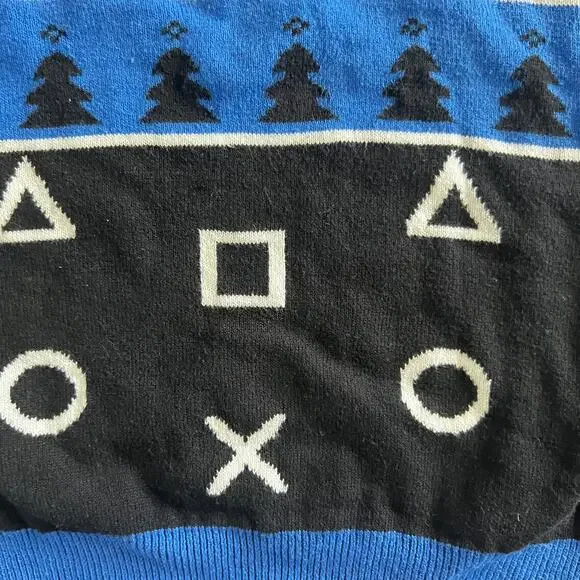 PlayStation Holiday Sweater Black Blue Gamer Ugly Christmas Jumper Men’s M - Picture 5 of 8